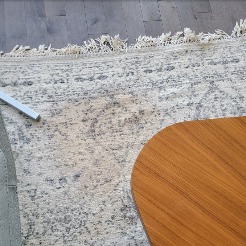 Une photo du tapis d'une cliente à l'intérieur de ce qui semble être son salon.